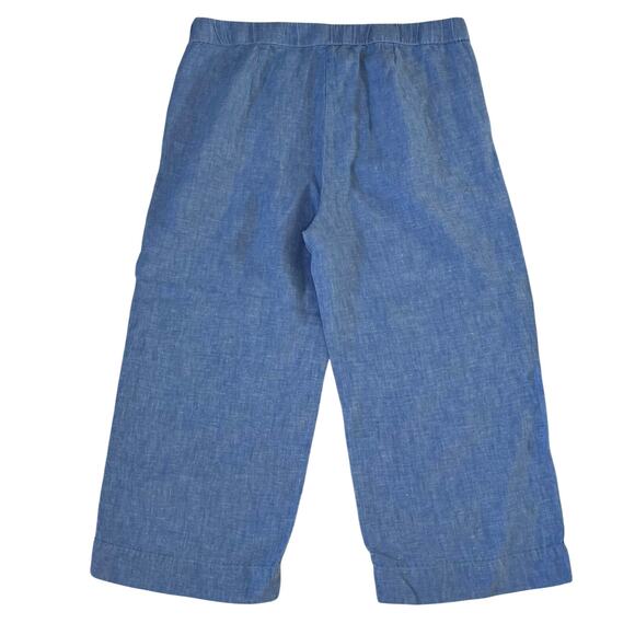 J.Jill 100% Linen Blue Wide Leg High Waist Crop Zipper Fly Elastic Back Size MP - Picture 3 of 7